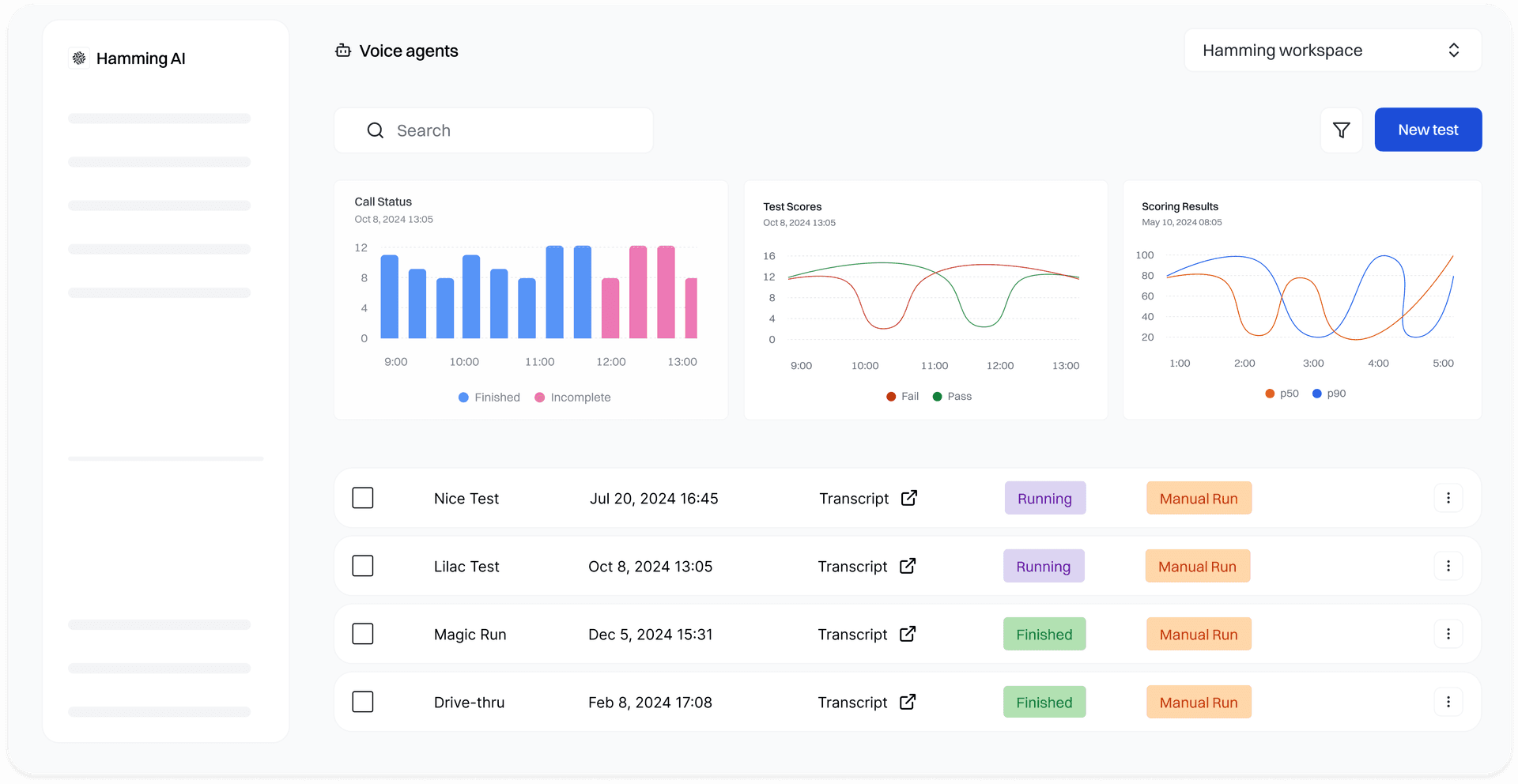 Hamming AI Platform Dashboard